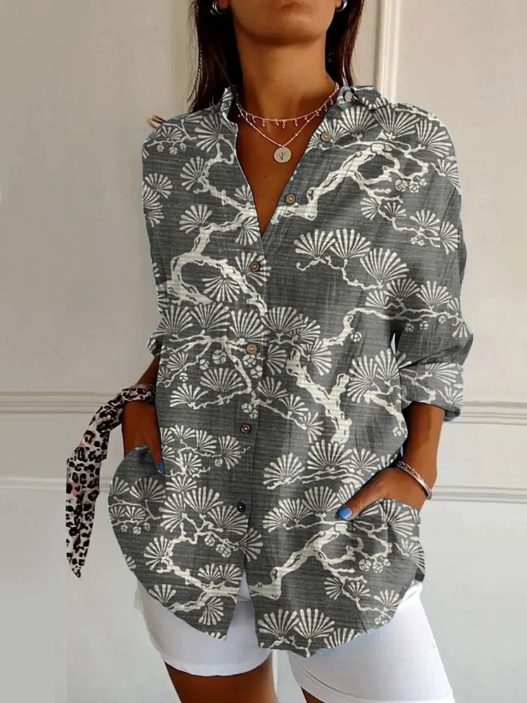 Japanese Art Print Casual Long-sleeved Shirt