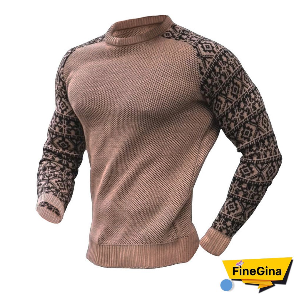 Army Green Men's Early Autumn Sweater Pullover Colorblock Knitwear T-Shirt