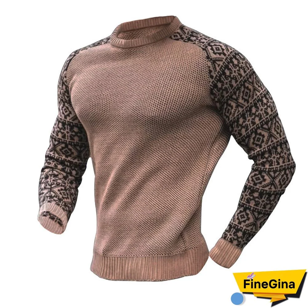 Army Green Men's Early Autumn Sweater Pullover Colorblock Knitwear T-Shirt