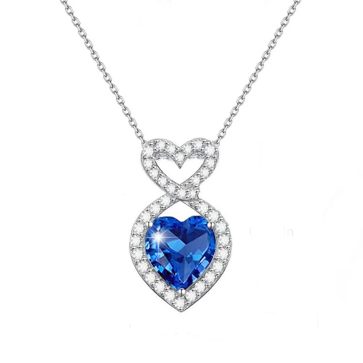 For Mother-in-law - S925 You are Also My Mother-in-heart Blue Heart Crystal Necklace