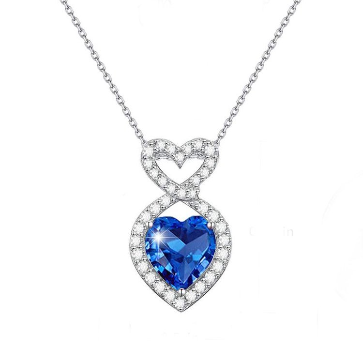 For Daughter - S925 Always Keep Me in Your Heart for You are Always in Mine Blue Crystal Heart Necklace