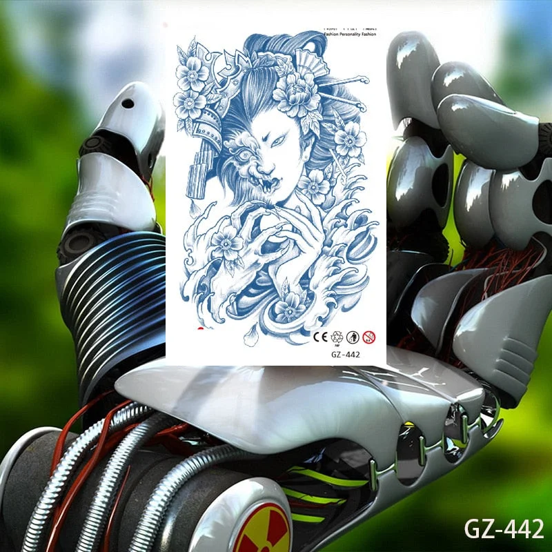 Temporary Waterproof Tattoos Stickers Sexy Mythical Dragon Girl Fox Mask Juice Ink Lasting Arm Back Body Buttocks Fake Tatoo DIY