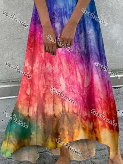 Women's Colorful V-Neck Half Sleeve Graphic Maxi Dress