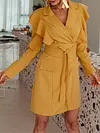 Urban V-Neck Falbala Belted Long Sleeve Simple Mini Dress