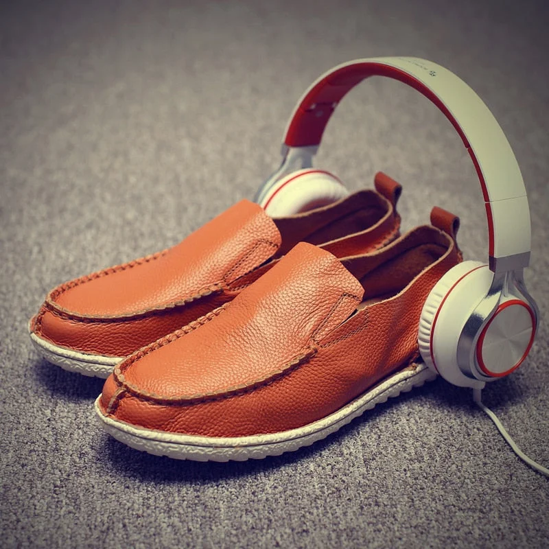 Nine o'clock Stylish Men's Casual Loafers Natural leather Hand Stitching Driving Shoes Quality Light Slip-on Anti-skid Footwear