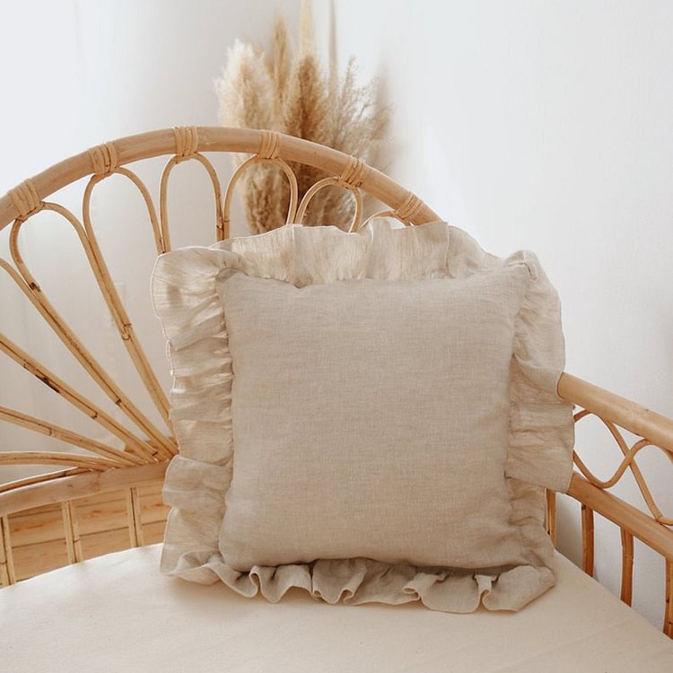 Natural 100% Flax Linen Pillowcases With Ruffle-ChouChouHome