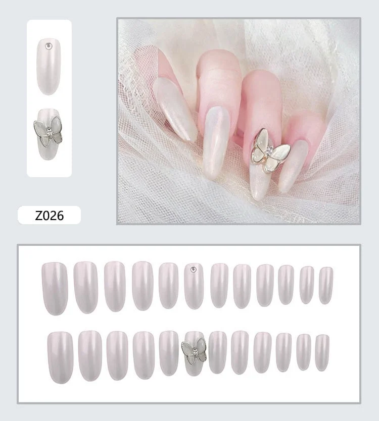 24pcs Stereoscopic Butterfly Light Luxury Elegant Nude Lady Style Removable Nail False Nail Manicure Tool-Nail Inspo