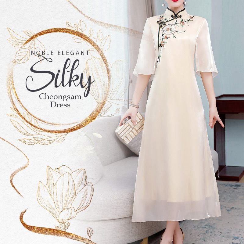 Noble Elegant Silky Cheongsam Dress