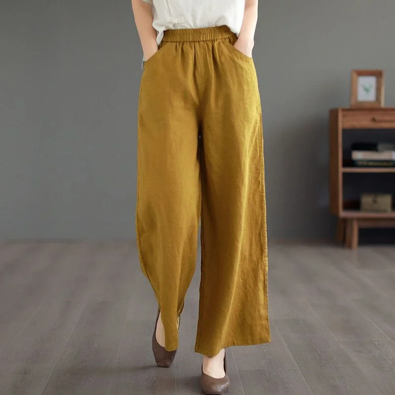 Uveng Uveng Retro Cotton-Shed Broad Leg Trousers Women's Large-Size Fashion Pure Spring And Summer New Thin Straight Trousers Trousers