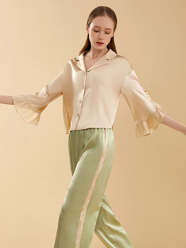 19 Momme Spring Summer Contrast Silk Pajamas Set-Real Silk Life