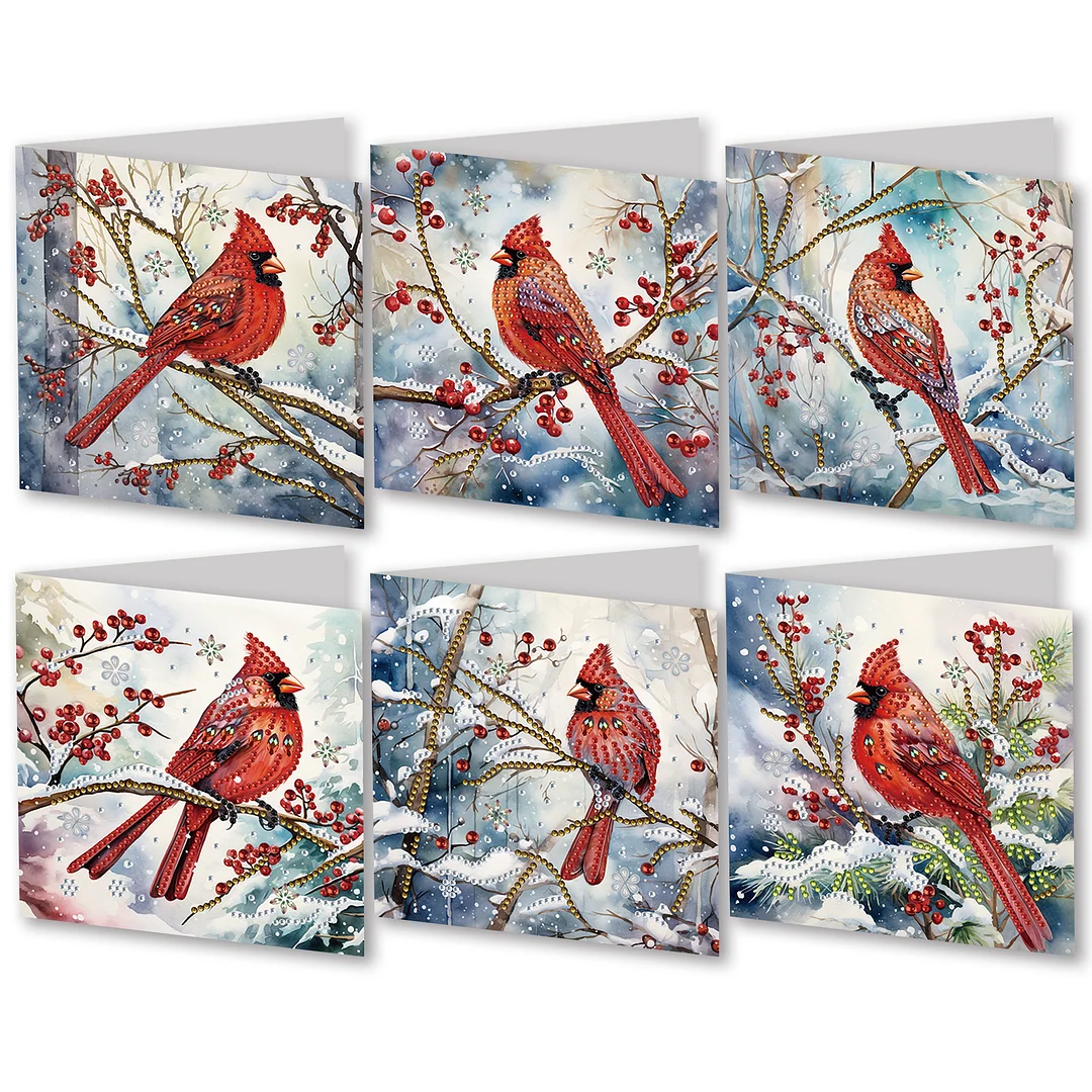 6Pcs Cardinal DIY Diamond Painting Card for Friends Family Gift