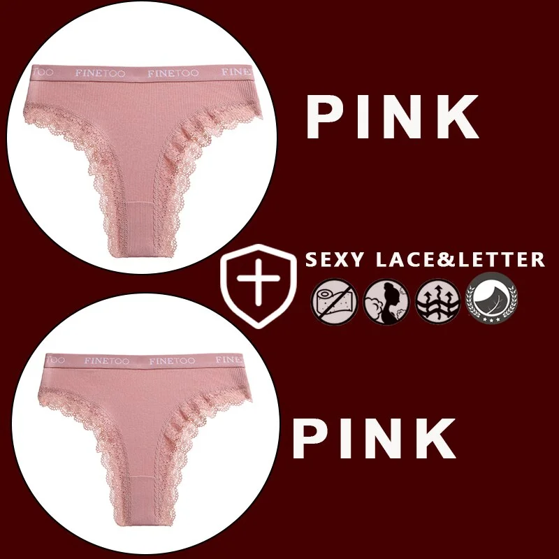 FINETOO 2PCS/Set Women's Cotton Panties Girls Letter Thongs Brazilian Pantys Sexy Lace Underwear For Woman Lingerie Bikini Panty