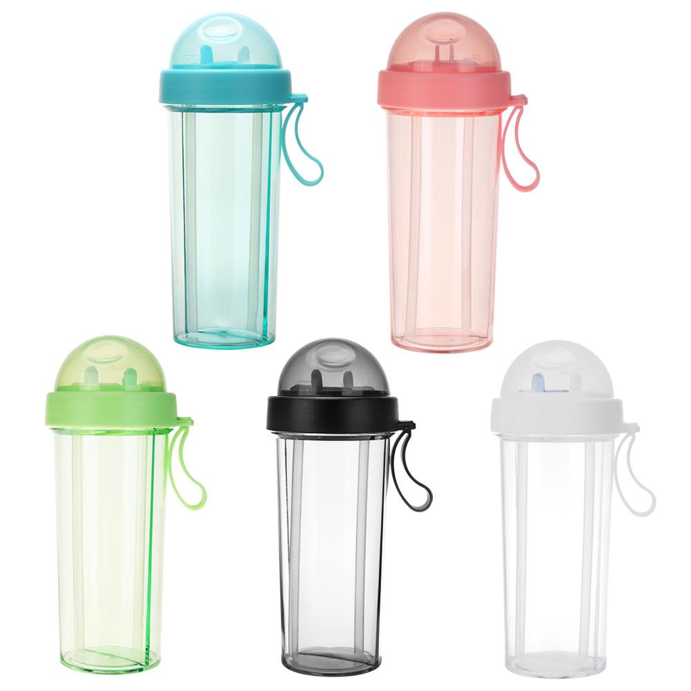 

Portable Double Straws Water Bottle Outdoor Travel Leak Proof Dual-Use Cup, Black, 501 Original