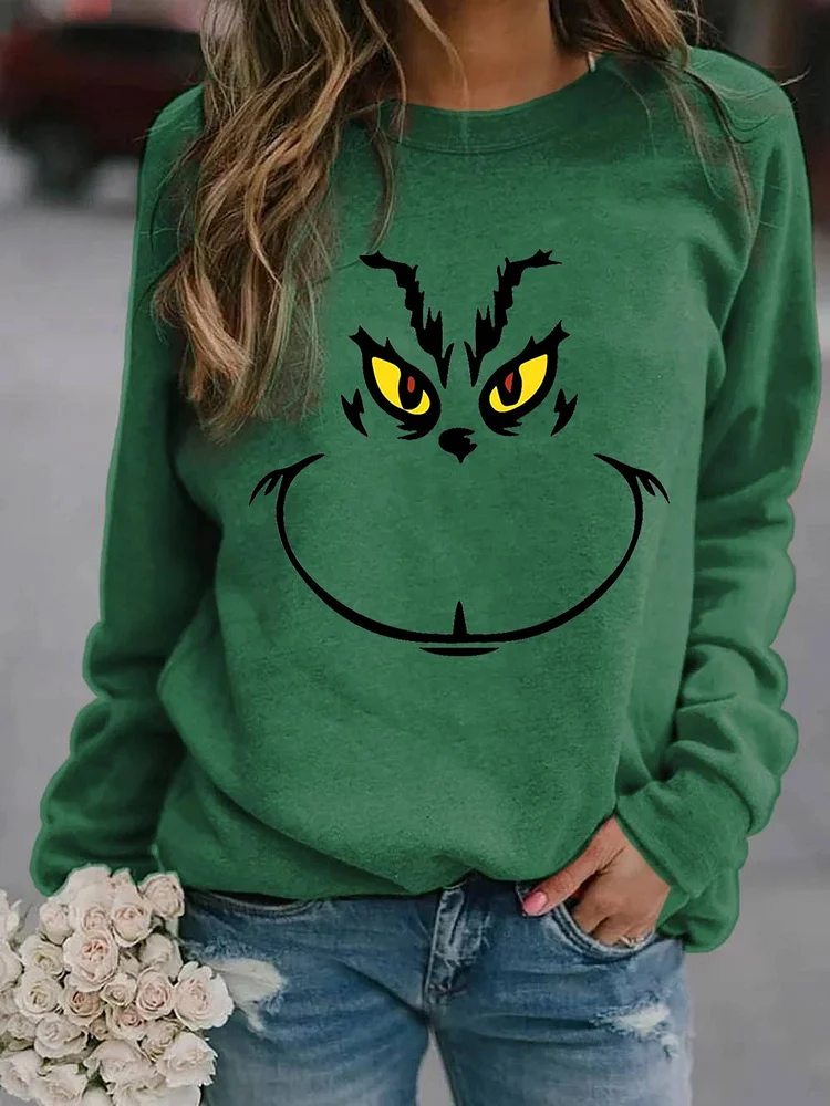 Women's Merry Christmas Funny Face Print Casual Sweatshirt