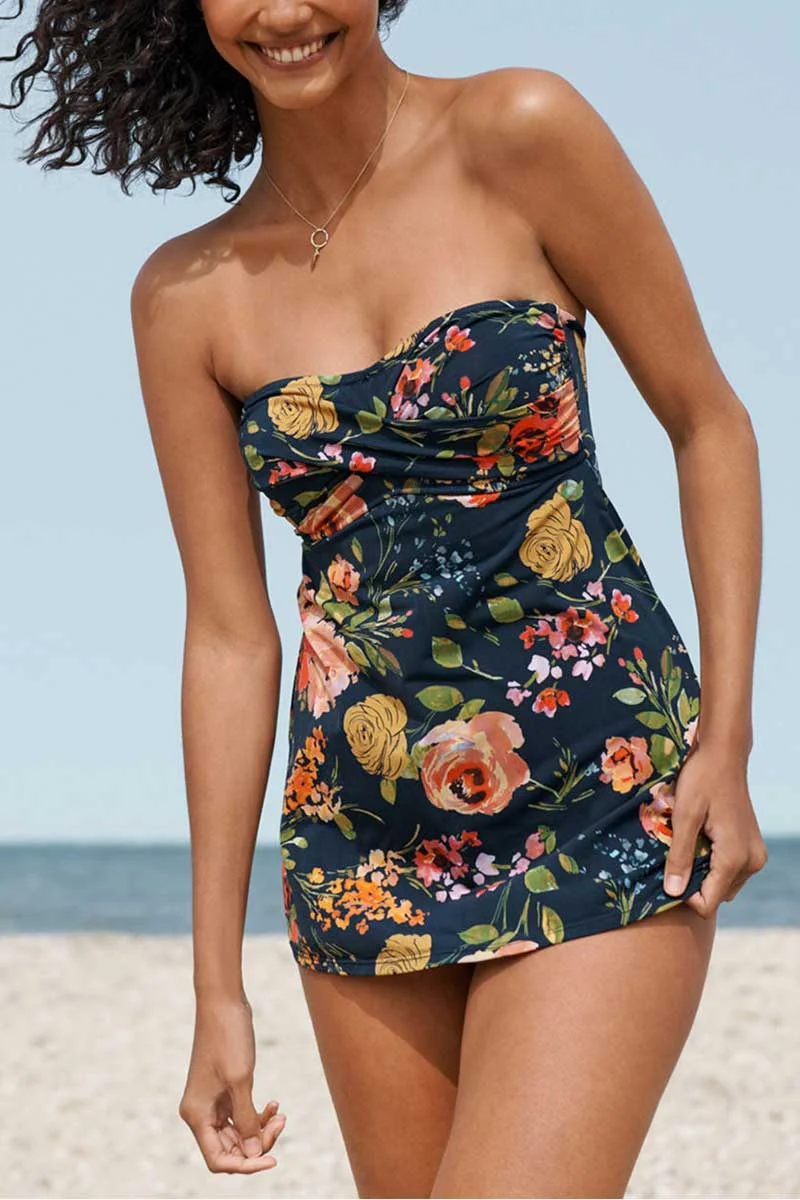 Sleeveless Bouquet Floral Ruched Swim Dress
