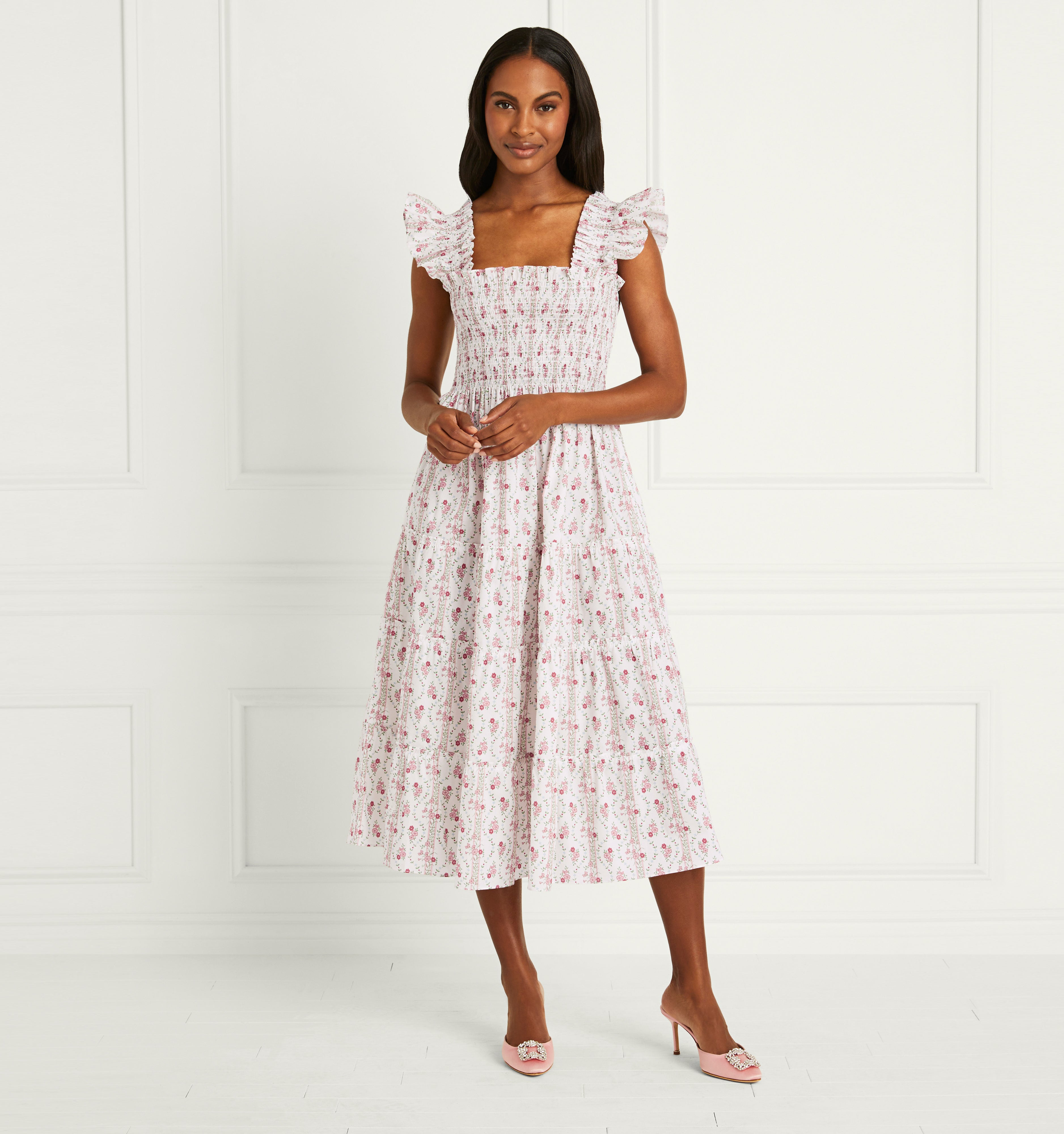 The Ellie Dress Pink Vine Stripe Cotton