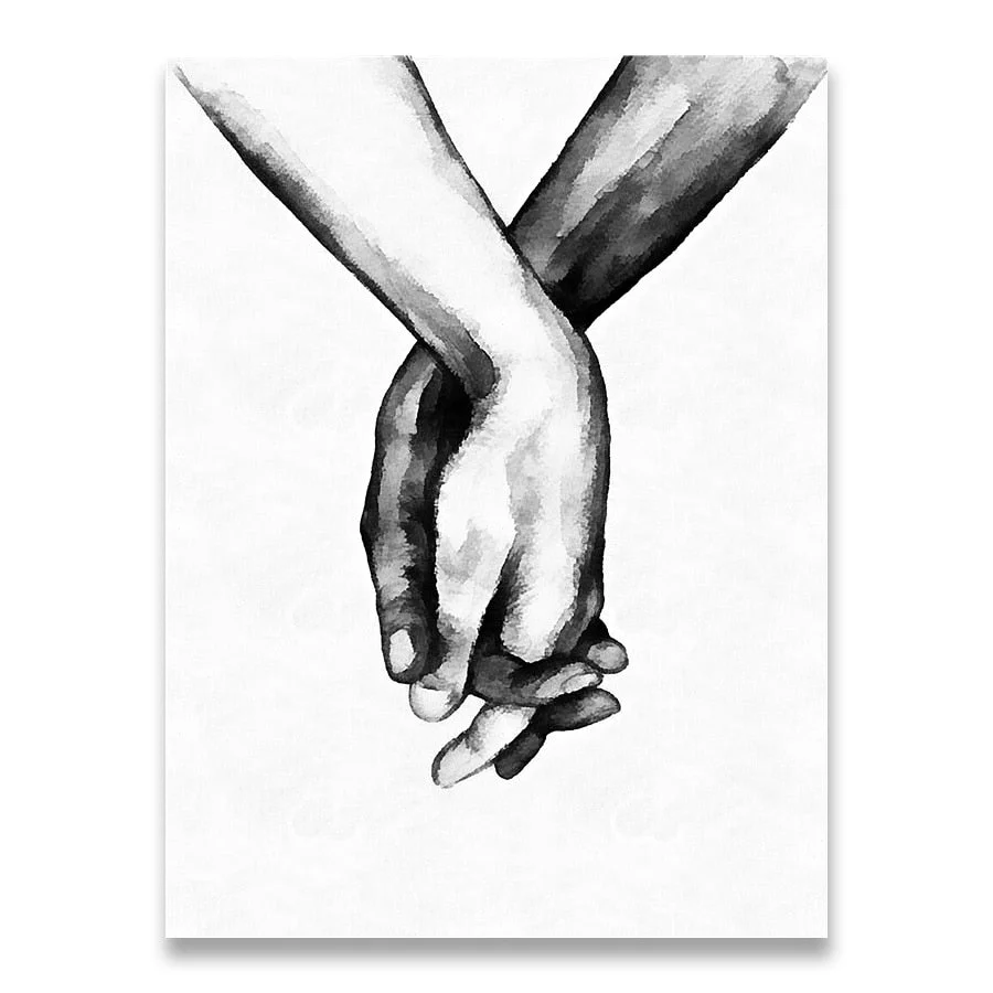 Love Poster Couple Holding Hands Painting Black And White Wall Art Canvas Minimalist Print Nordic Wall Pictures For Living Room