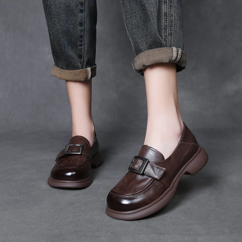 Yyvonne Cowhite Retro English Style Happy Shoes Women Spring And Autumn New Casual Small Leather Shoes Single Shoes Women