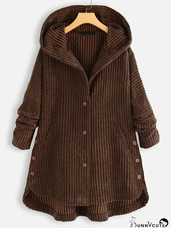 Plus Corduroy High Low Hooded Coat
