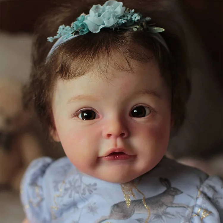  [New!]17'' Lifelike Dark Brown Hair Reborn Toddler Girl Babies Doll Kristin With Pretty Pacifier And Bottle - Reborndollsshop®-Reborndollsshop®