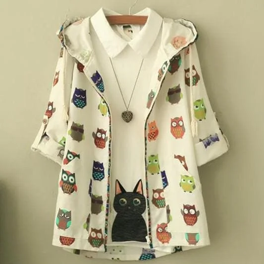 Mori Girl Cute Owls Jacket Coat SP153450
