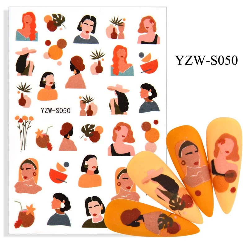 Sexy Lady Shaped Fashion Nail Sticker Geometric Abstract Line Nails Inspired Decals Art 3D Adhesive Sliders Manicure Accessory-Nail Inspo