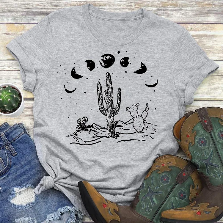 Planet And Cactus Print T-Shirt Tee - 02431-Annaletters