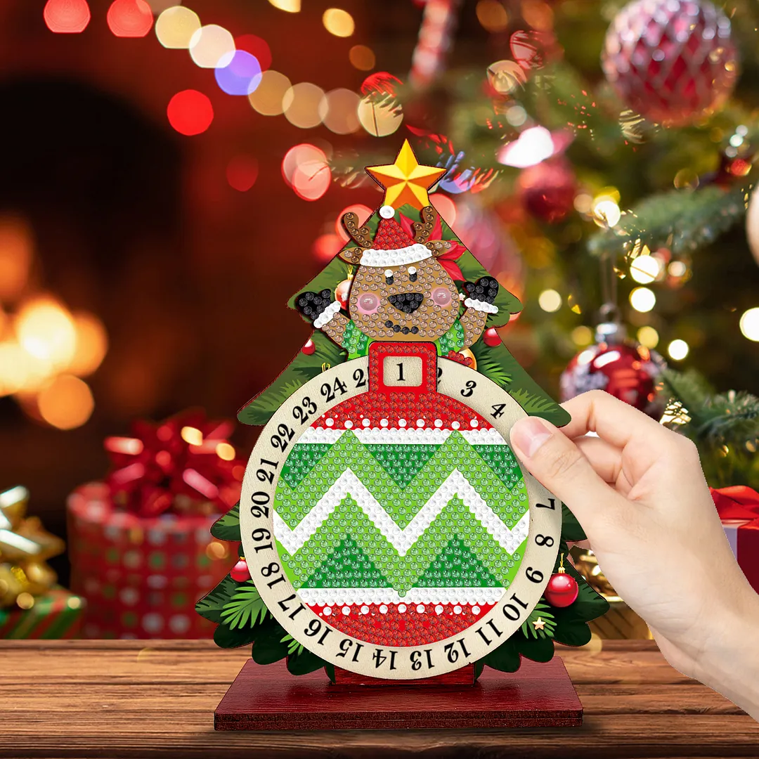 Elk DIY Christmas Countdown Diamond Painting Tabletop Ornaments Kit 25 Days Crystal Art Craft Decoration Wooden for Living Room Home Office Decoration