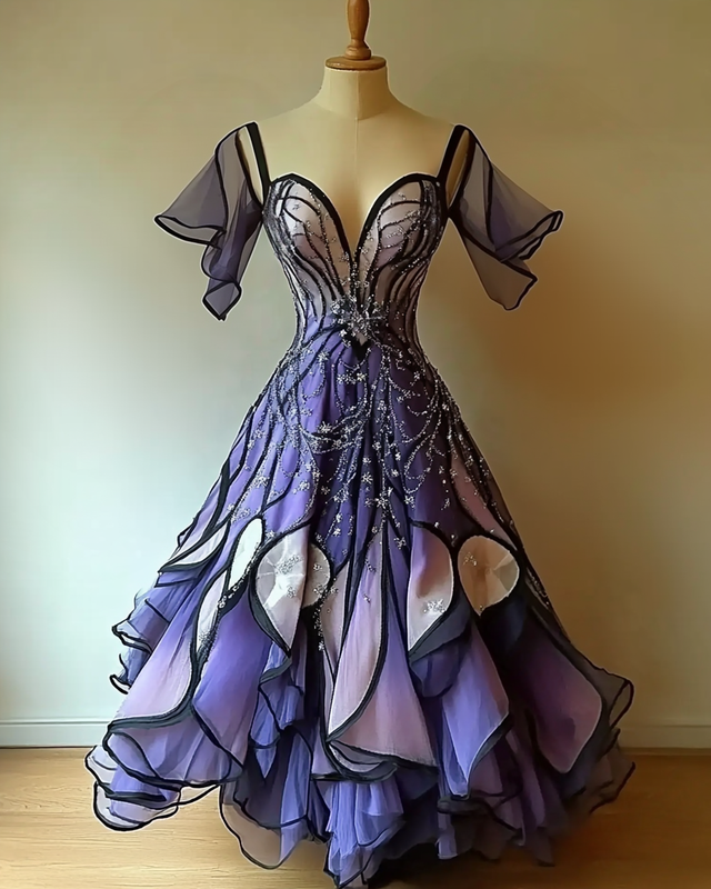 Summer Fashion Tie-Dye Star and Moon Embroidered Dress 7603