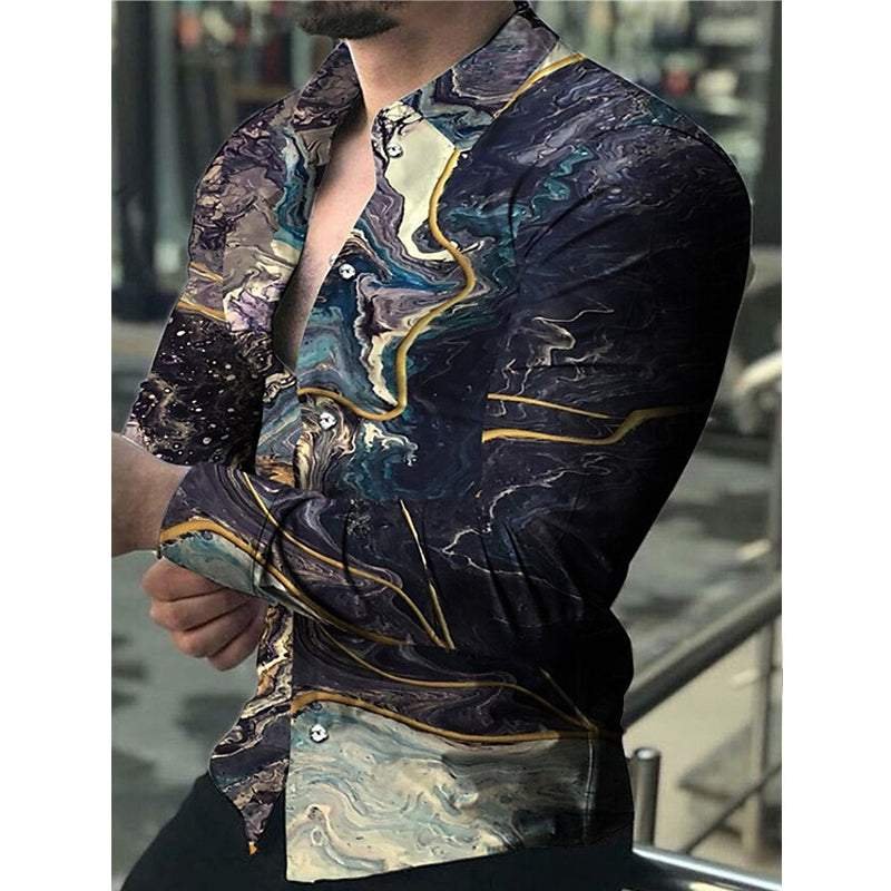 Men's Casual Printed Long-Sleeved Shirt