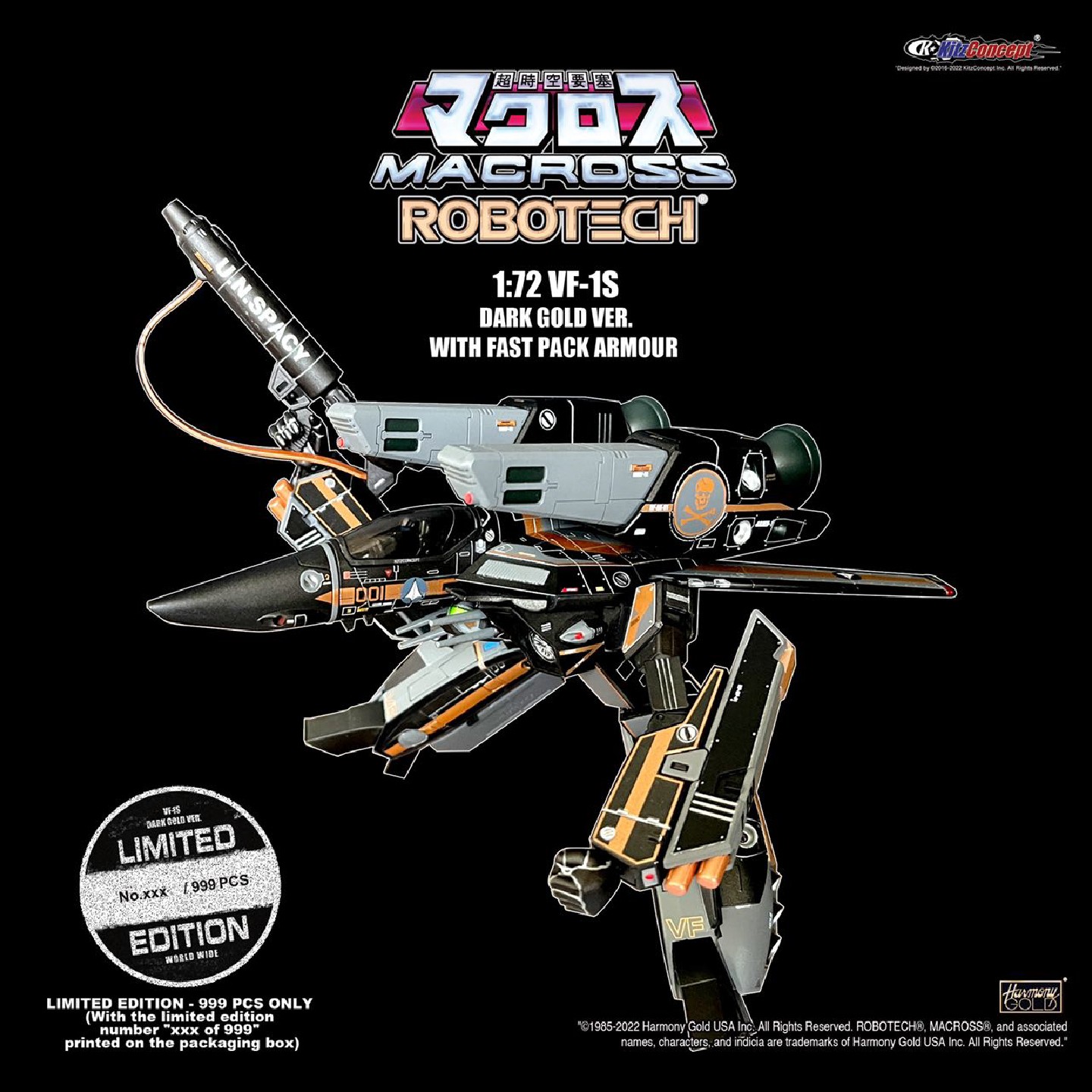 KCKitzConcept VF-1A DARKGOLD VERITECH FIGHTER Robotech Macross Toy Action Figure