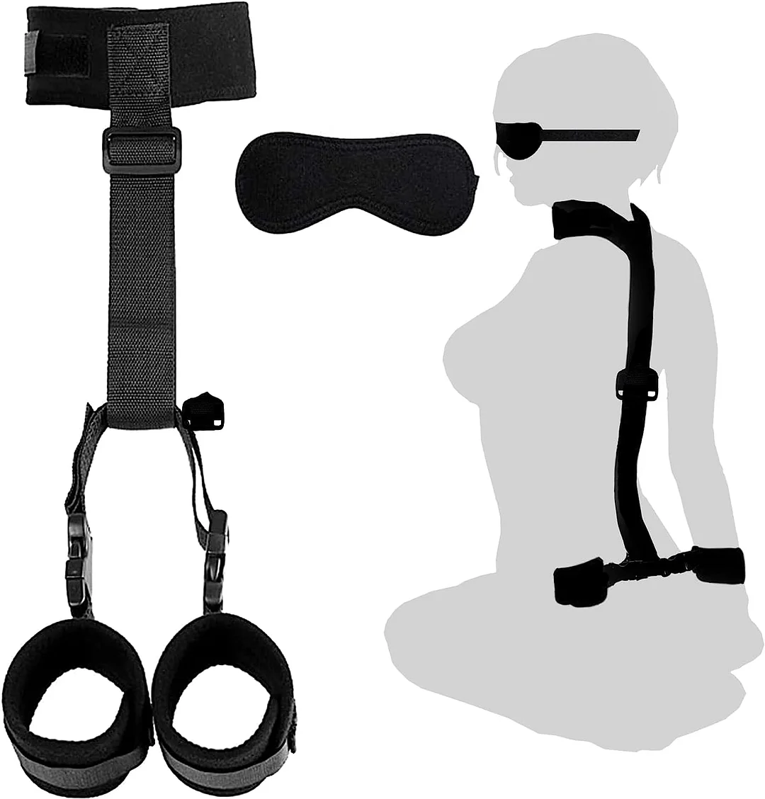 BDSM Adult Sex Toy Bondage Set Back Handcuffs Collar With Blindfold