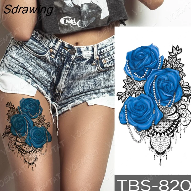 Sdrawing Temporary Tattoo Sticker Flower Peony Rose Sketches Flash Tattoos Black Henna Body Art Arm Fake Tatoo Women Men