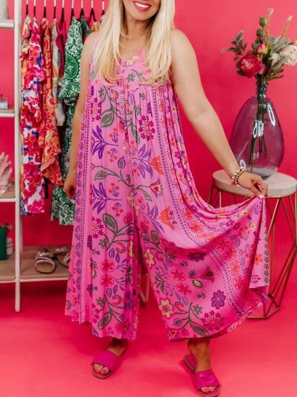 🔥Hot Sale - 49% OFF🎁Vintage floral print loose sleeveless jumpsuit