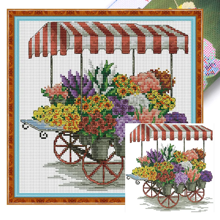 『Joy Sunday
』Flower Carts - 14CT Stamped Cross Stitch(27*27cm)