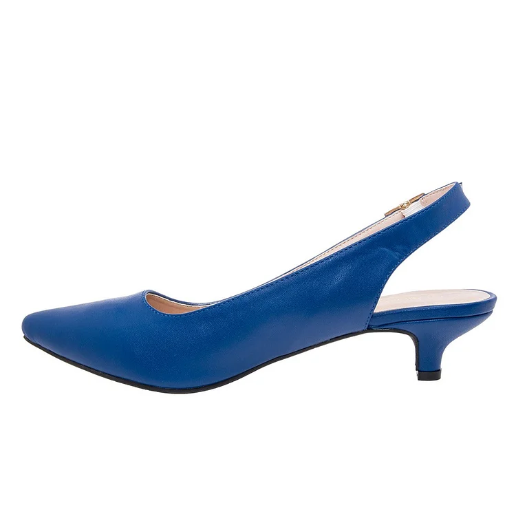 Women's Blue Pointed Toe Heels Slingback Kitten Heels Pumps |FSJ Shoes