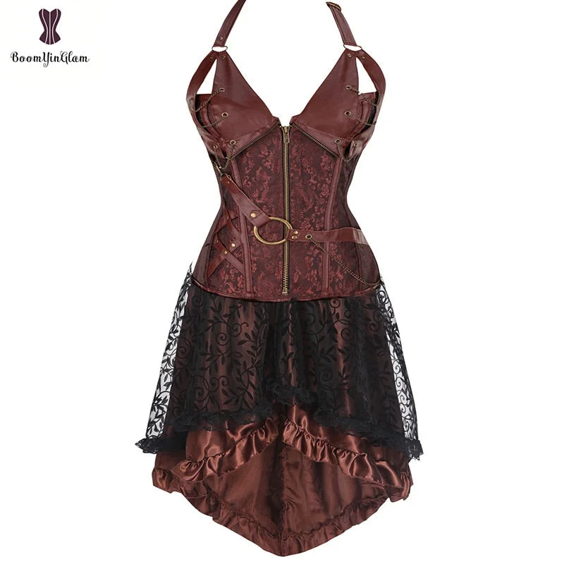 Plus Size Victorian Asymmetrical Ruffled Satin Lace Trim Gothic Skirts Women Corset Vintage Steampunk Skirt 937#