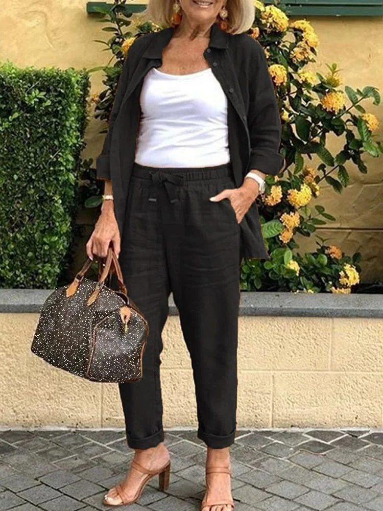 Spring sale 49% Off Women's Long Sleeve Cotton Shirt & Pants Set