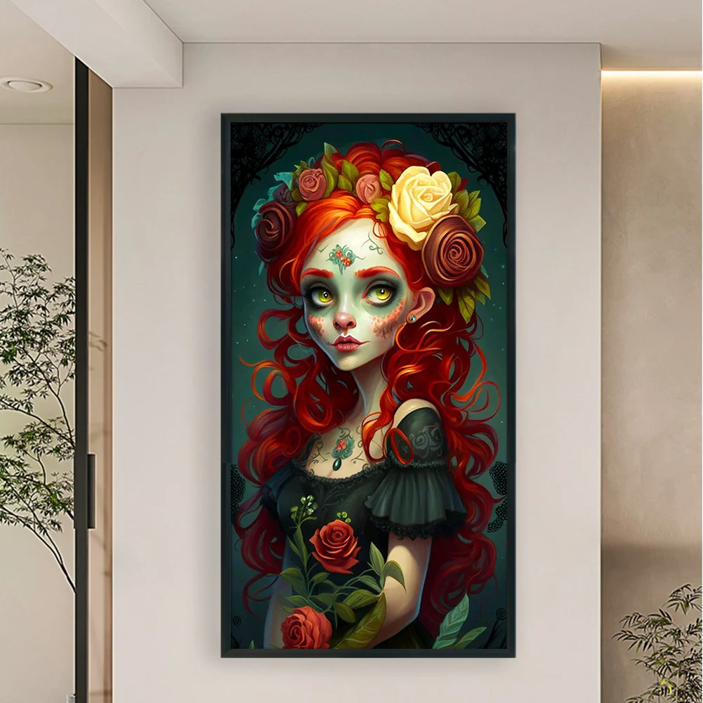 11CT Full Stamped Cross Stitch - Scary Girl(Canvas|40*70CM)