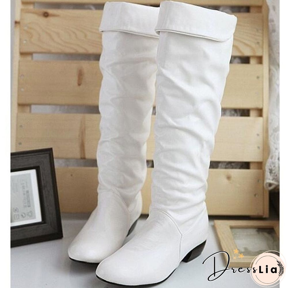 Womens Autumn & Winter Knee High Boots Warm Leather Low Heel Half Knight Fashion Ladies