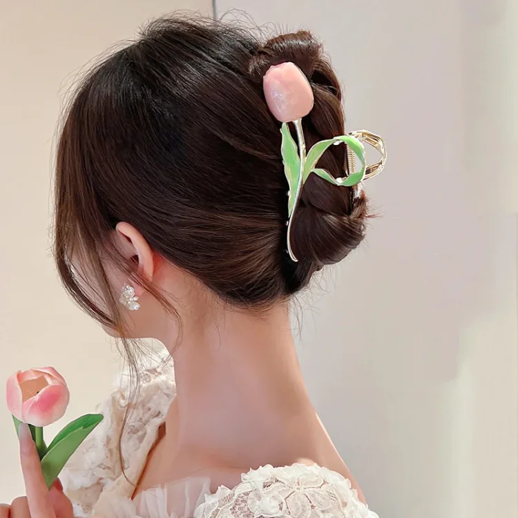 Korean Fashion Pink 3D Tulip Hair Claws Shark Clip Floral Hair Accessories SP18628