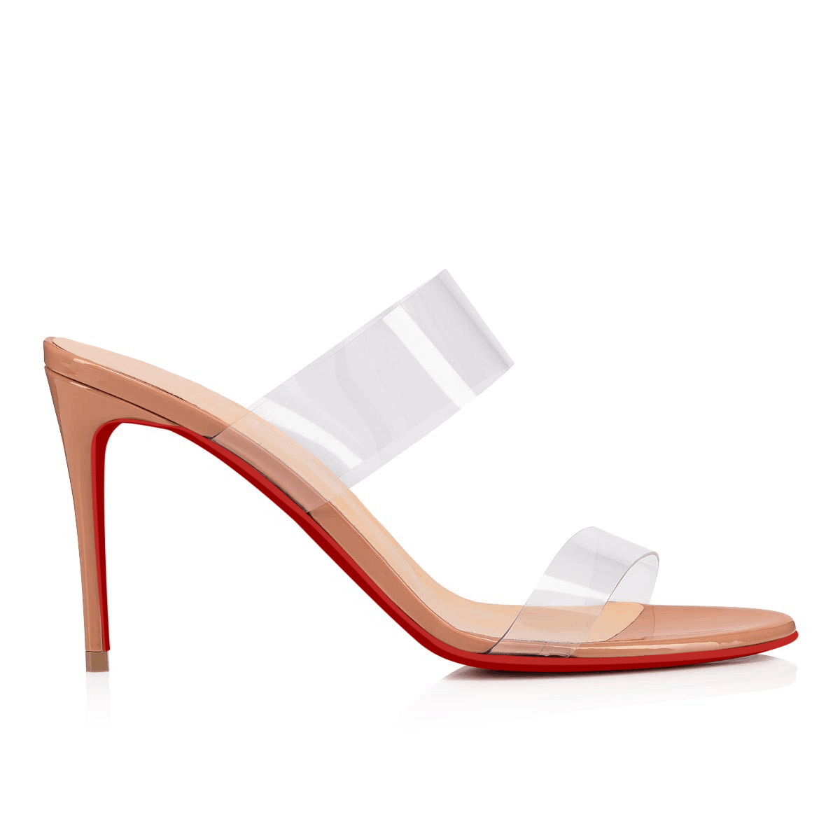 85mm Women's Sandals Round Toe Mules Transparent Heels Slip on Red Bottom Stilettos-vocosishoes