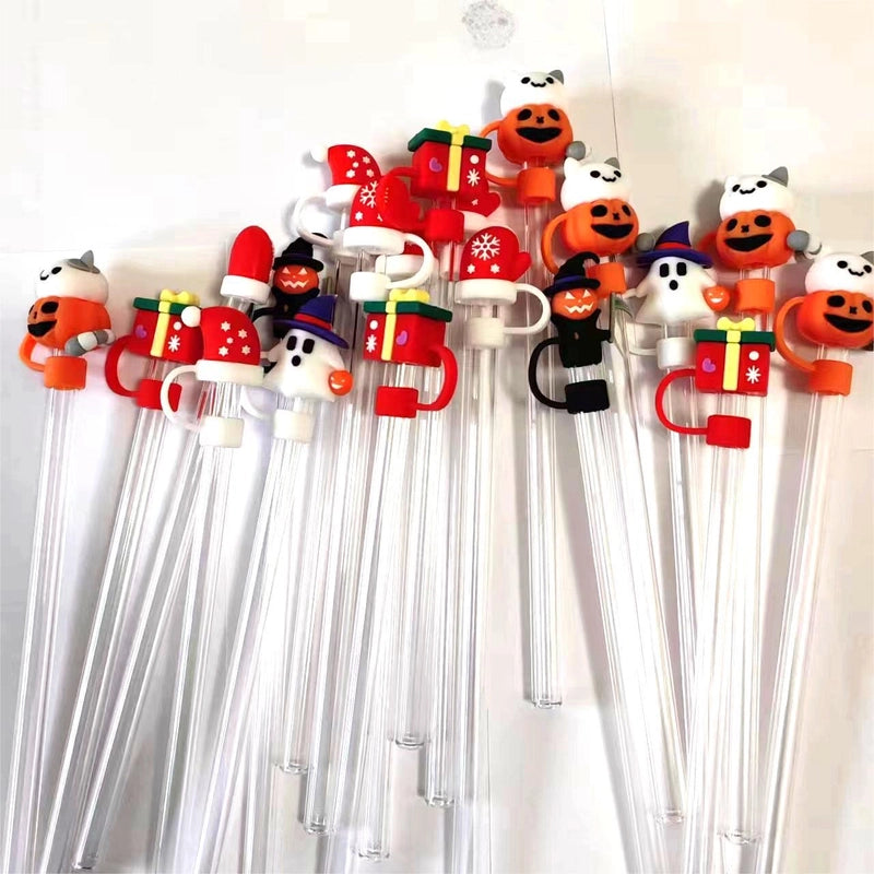 Halloween Silicone Straw Cap 10mm Silicone Straw Sleeve Carnival Party Jewelry
