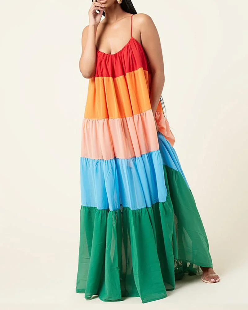 Casual Loose Rainbow Slip Dress
