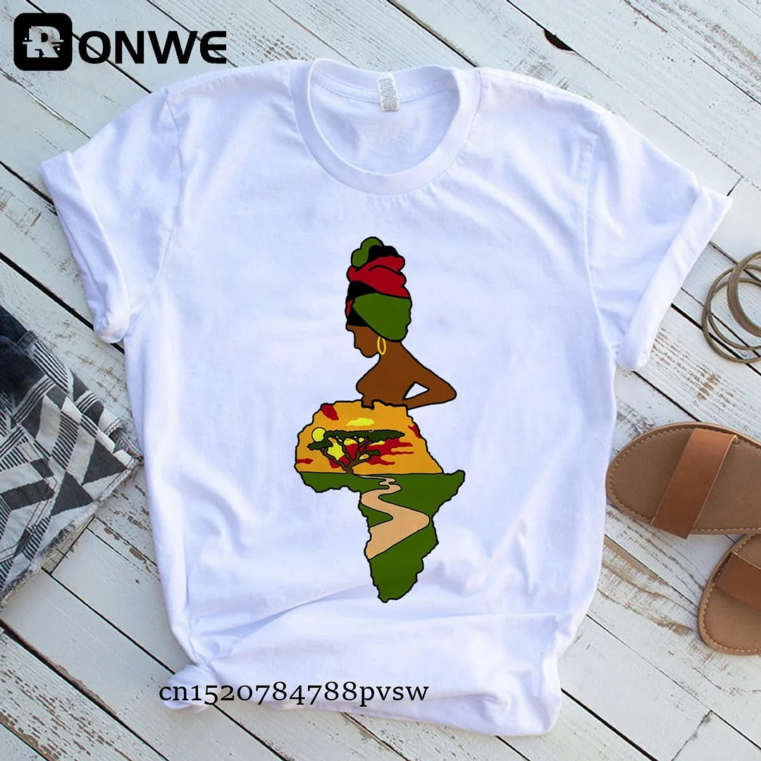 Africa Map Graphic Women T-shirts 2021 Summer Harajuku Female Tops Tee Girl White Printed Clothes Streetwear,Drop Ship