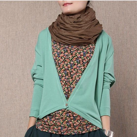 fall Light green knit sweaters knitted cotton cardigan coat