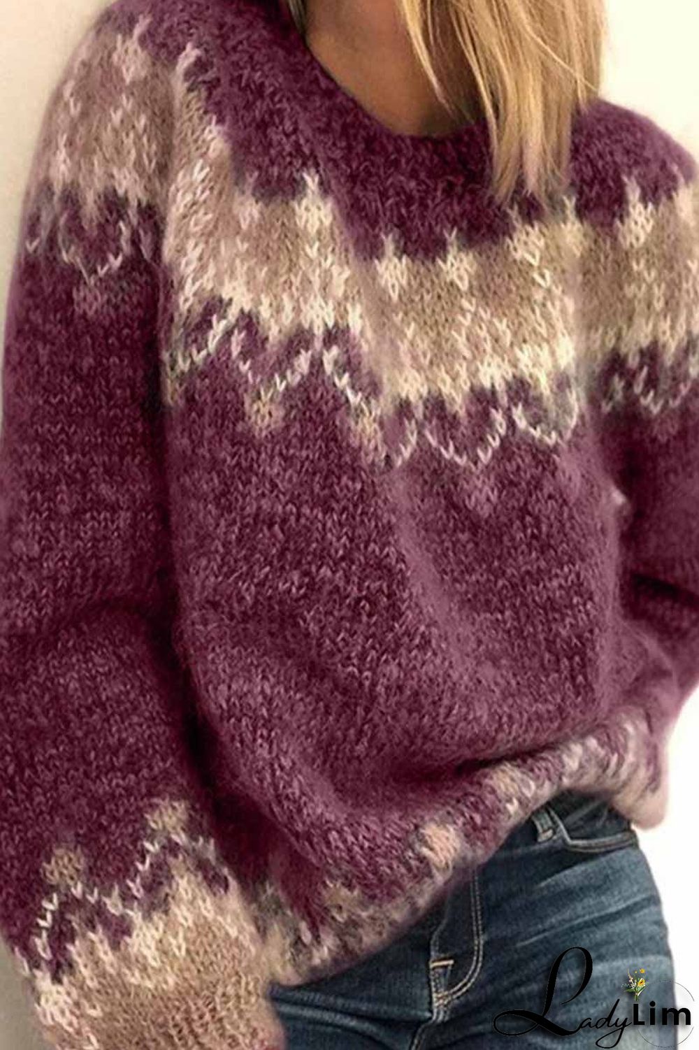Retro Contrast Jacquard Loose Sweater