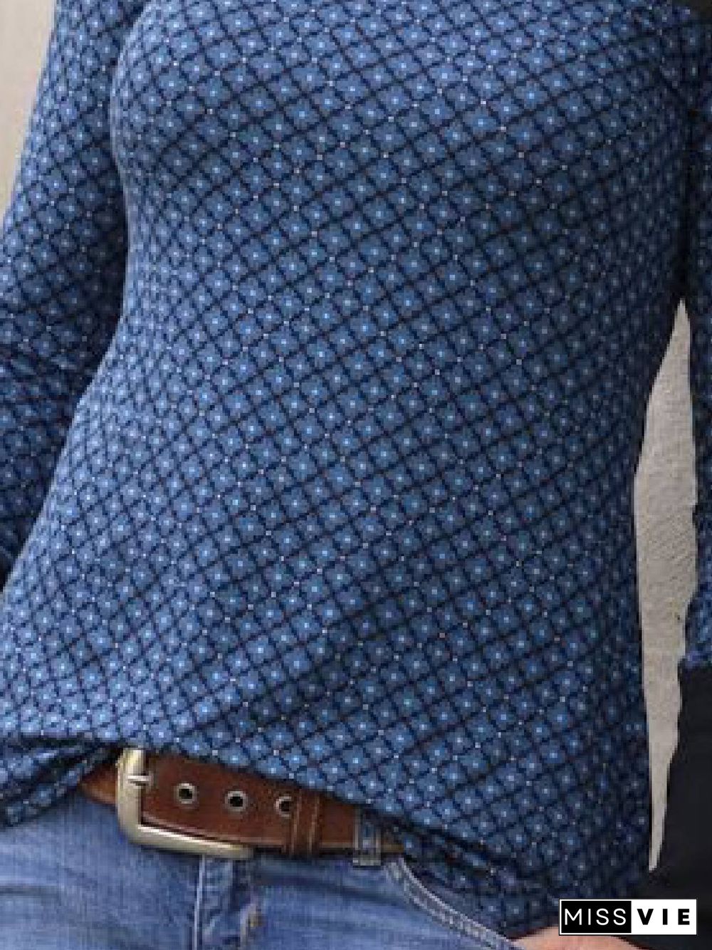 Round Neck Long Sleeve Casual Cotton-Blend Tops