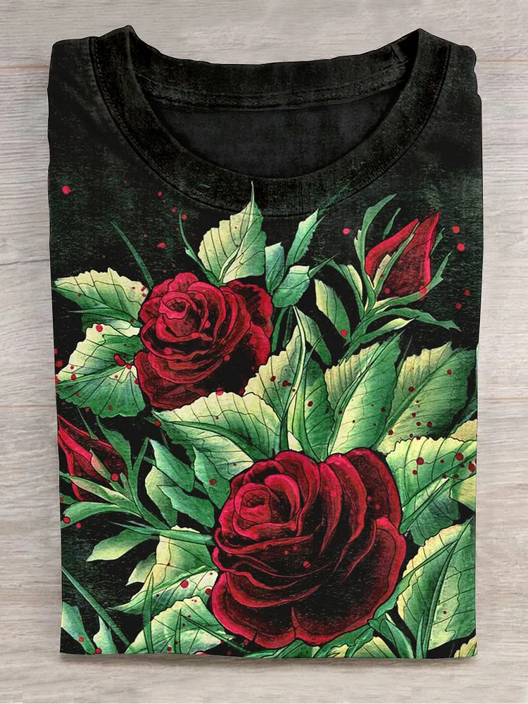 Teecade Teecade Unisex Rose Abstract Print Design T-Shirt