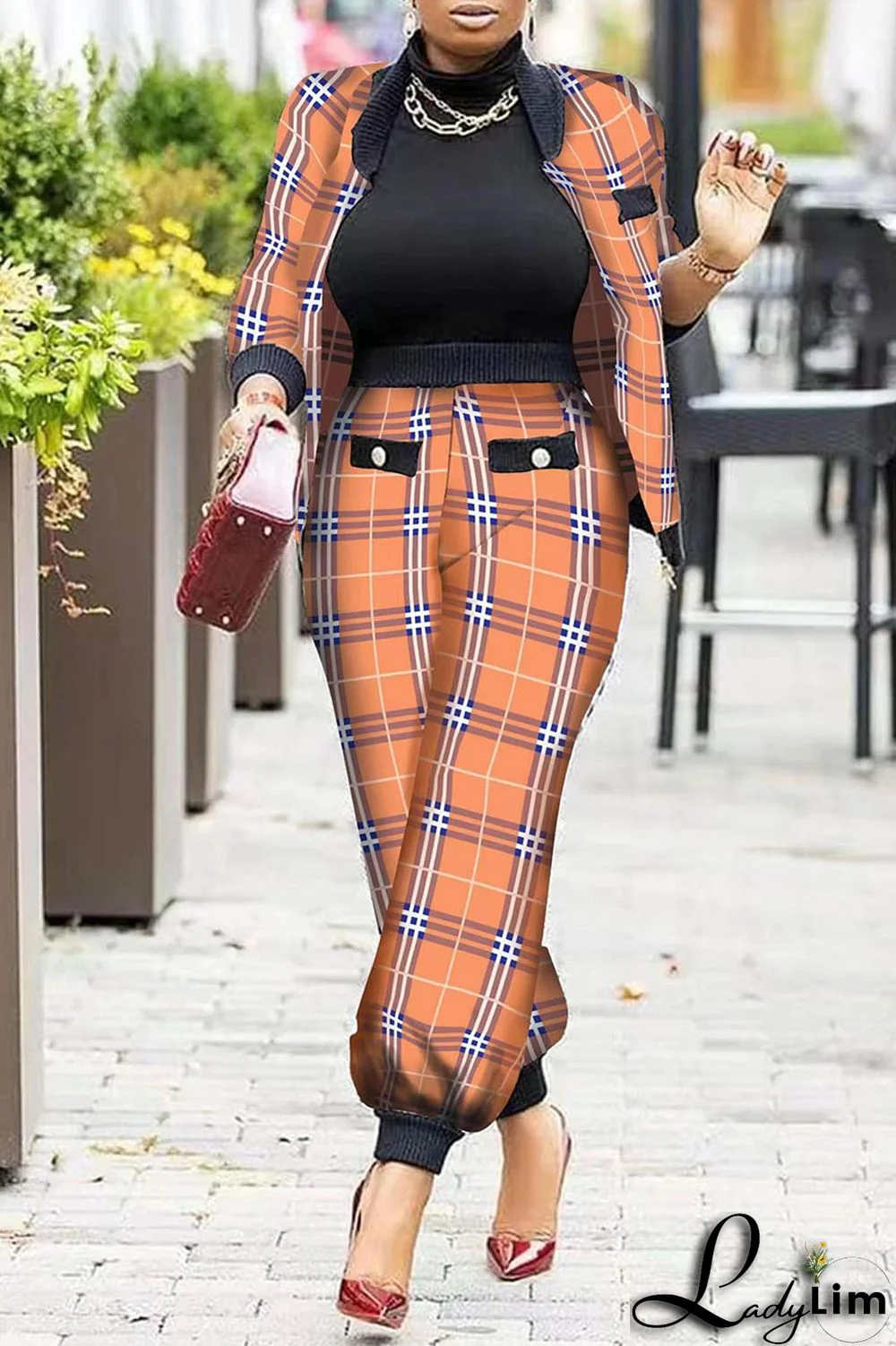 Pink Fashion Casual Print Patchwork Long Sleeve Two Pieces